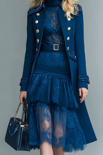 Dark Blue Double Breasted Prom Blazer